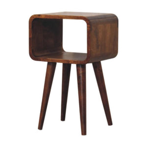 Mini Curved Open Bedside Table | Chestnut Finish | Open Shelf Storage