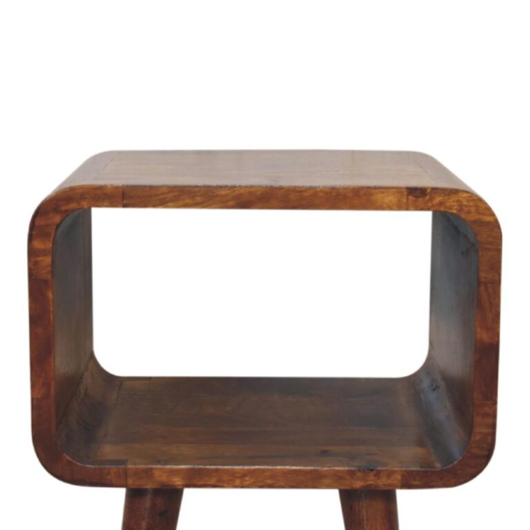 Mini Curved Open Bedside Table | Chestnut Finish | Open Shelf Storage