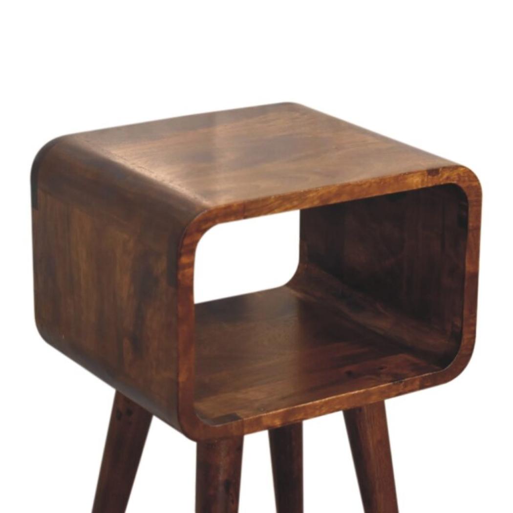 Mini Curved Open Bedside Table | Chestnut Finish | Open Shelf Storage