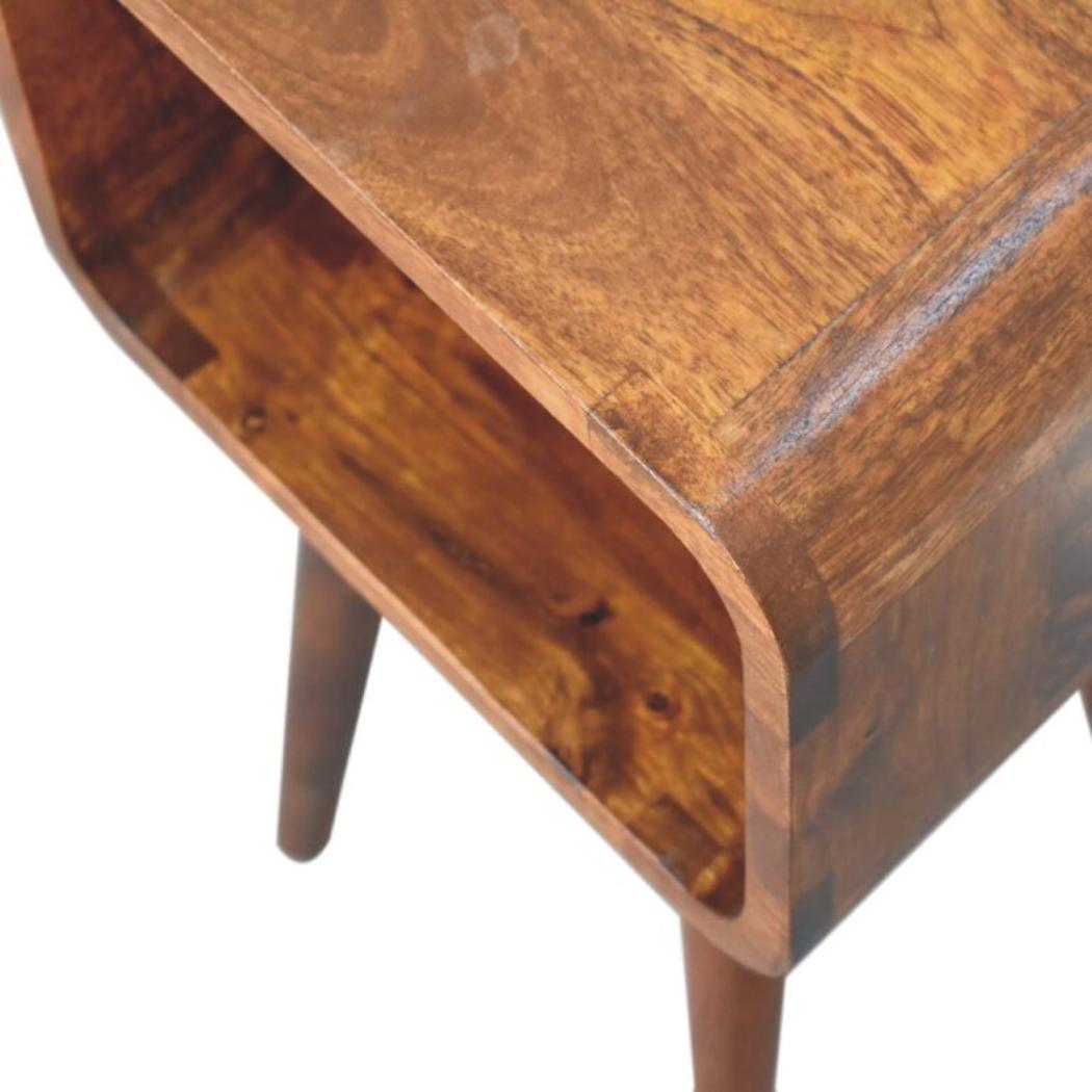 Mini Curved Open Bedside Table | Chestnut Finish | Open Shelf Storage
