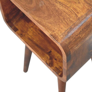 Mini Curved Open Bedside Table | Chestnut Finish | Open Shelf Storage