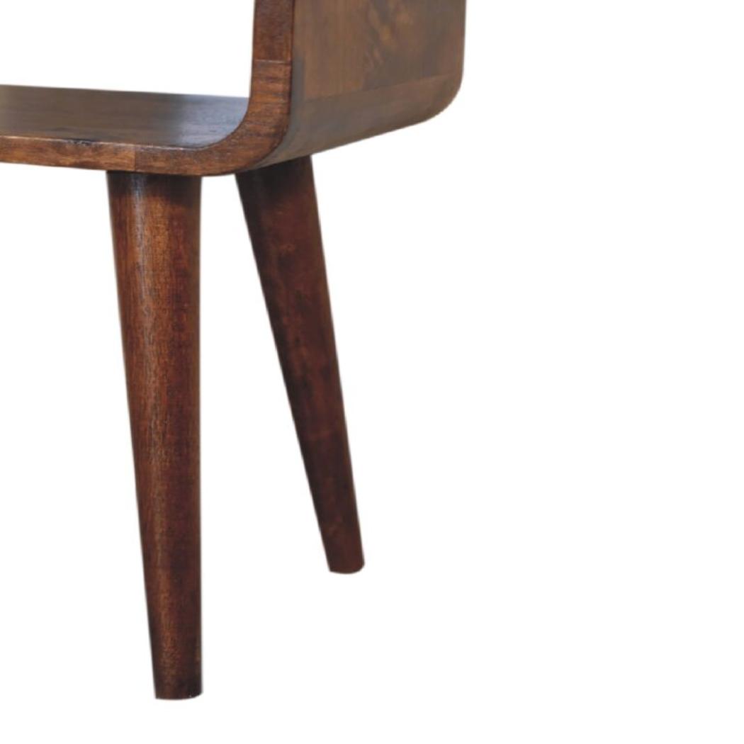 Mini Curved Open Bedside Table | Chestnut Finish | Open Shelf Storage