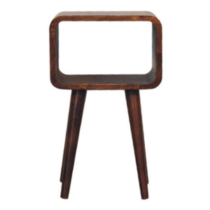 Mini Curved Open Bedside Table | Chestnut Finish | Open Shelf Storage