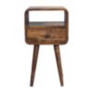 Mini Curved Open Bedside Table | Grey Wash Finish | Open Shelf Storage