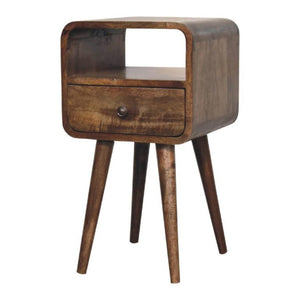 Mini Curved Open Bedside Table | Grey Wash Finish | Open Shelf Storage