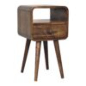 Mini Curved Open Bedside Table | Grey Wash Finish | Open Shelf Storage