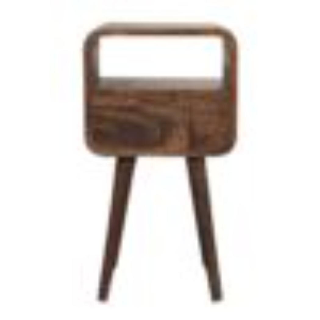 Mini Curved Open Bedside Table | Grey Wash Finish | Open Shelf Storage