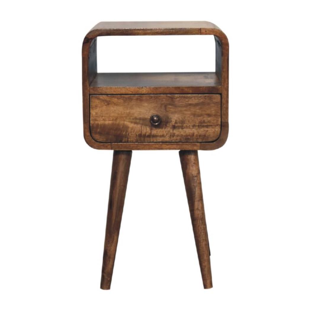Mini Curved Open Bedside Table | Grey Wash Finish | Open Shelf Storage