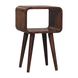 Mini Curved Open Bedside Table | Solid Mango Wood | Honey Caramel Finish | Compact Nightstand