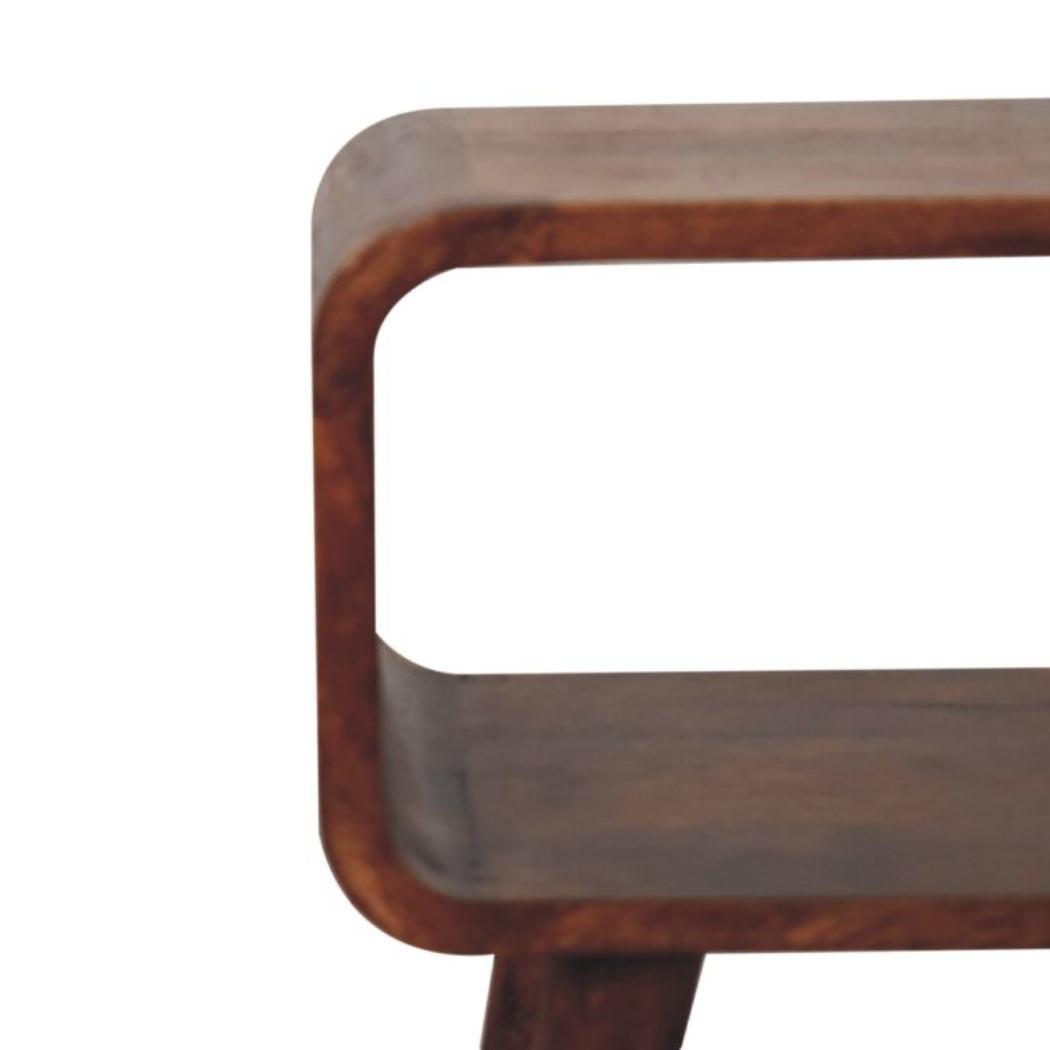 Mini Curved Open Bedside Table | Solid Mango Wood | Honey Caramel Finish | Compact Nightstand