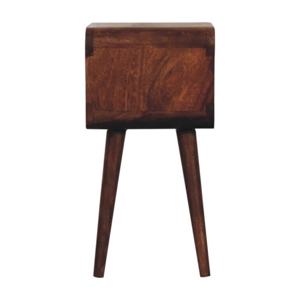 Mini Curved Open Bedside Table | Solid Mango Wood | Honey Caramel Finish | Compact Nightstand