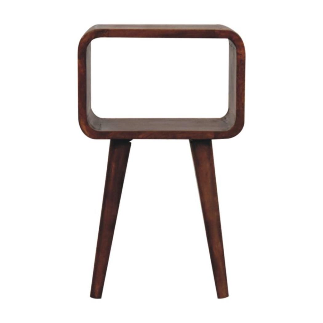 Mini Curved Open Bedside Table | Solid Mango Wood | Honey Caramel Finish | Compact Nightstand