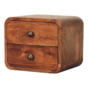 Mini Curved Wall-Mounted Bedside | Solid Mango Wood | Honey Caramel Finish | Floating Nightstand
