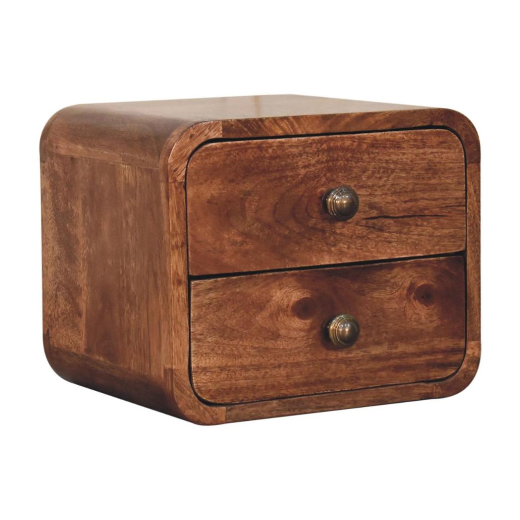 Mini Curved Wall-Mounted Bedside | Solid Mango Wood | Honey Caramel Finish | Floating Nightstand