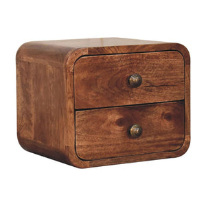 Mini Curved Wall-Mounted Bedside | Solid Mango Wood | Honey Caramel Finish | Floating Nightstand