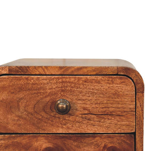 Mini Curved Wall-Mounted Bedside | Solid Mango Wood | Honey Caramel Finish | Floating Nightstand