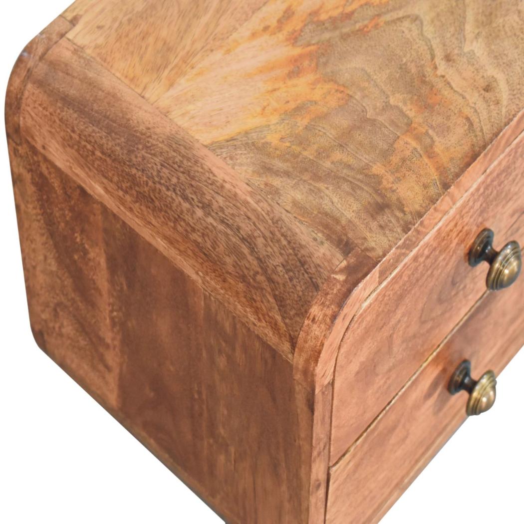 Mini Curved Wall-Mounted Bedside | Solid Mango Wood | Honey Caramel Finish | Floating Nightstand