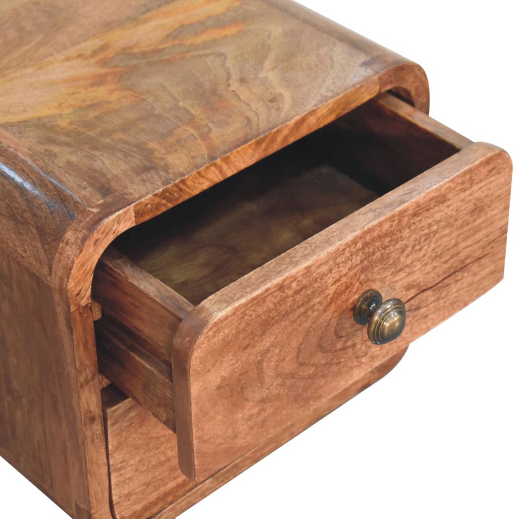 Mini Curved Wall-Mounted Bedside | Solid Mango Wood | Honey Caramel Finish | Floating Nightstand