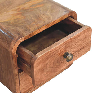 Mini Curved Wall-Mounted Bedside | Solid Mango Wood | Honey Caramel Finish | Floating Nightstand