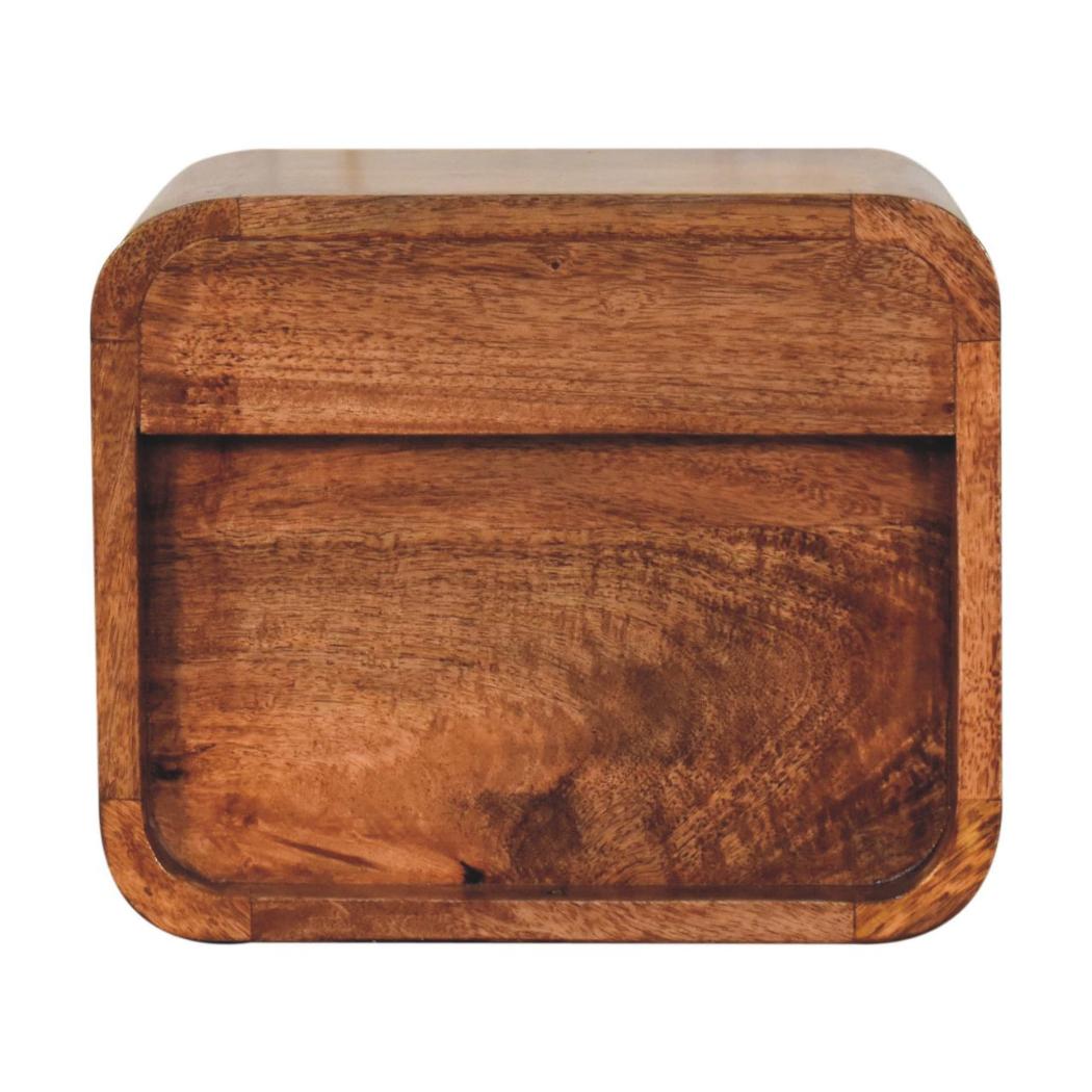 Mini Curved Wall-Mounted Bedside | Solid Mango Wood | Honey Caramel Finish | Floating Nightstand