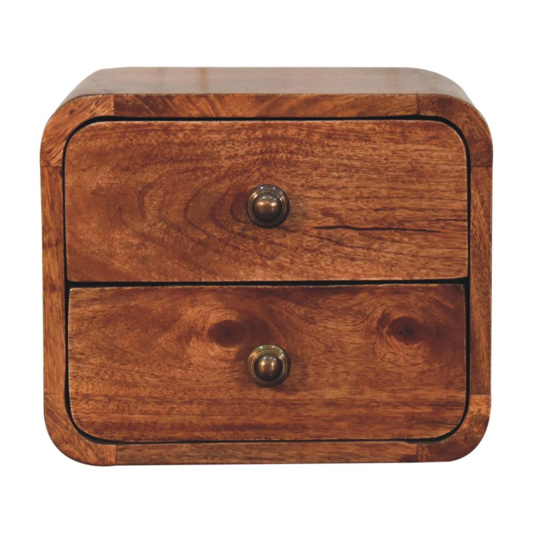 Mini Curved Wall-Mounted Bedside | Solid Mango Wood | Honey Caramel Finish | Floating Nightstand