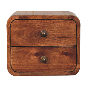 Mini Curved Wall-Mounted Bedside | Solid Mango Wood | Honey Caramel Finish | Floating Nightstand