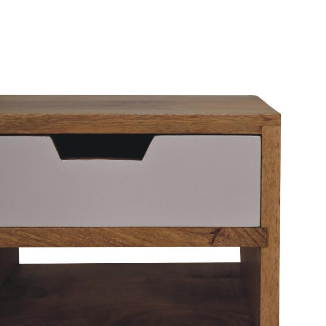 Mini Cut-Out Bedside Table | Grey & White Finish | Compact Bedroom Storage