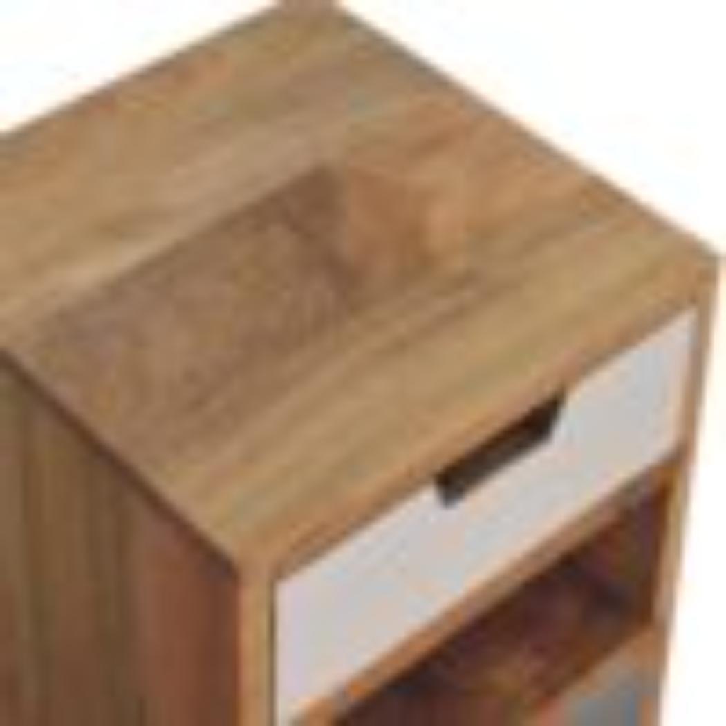 Mini Cut-Out Bedside Table | Grey & White Finish | Compact Bedroom Storage