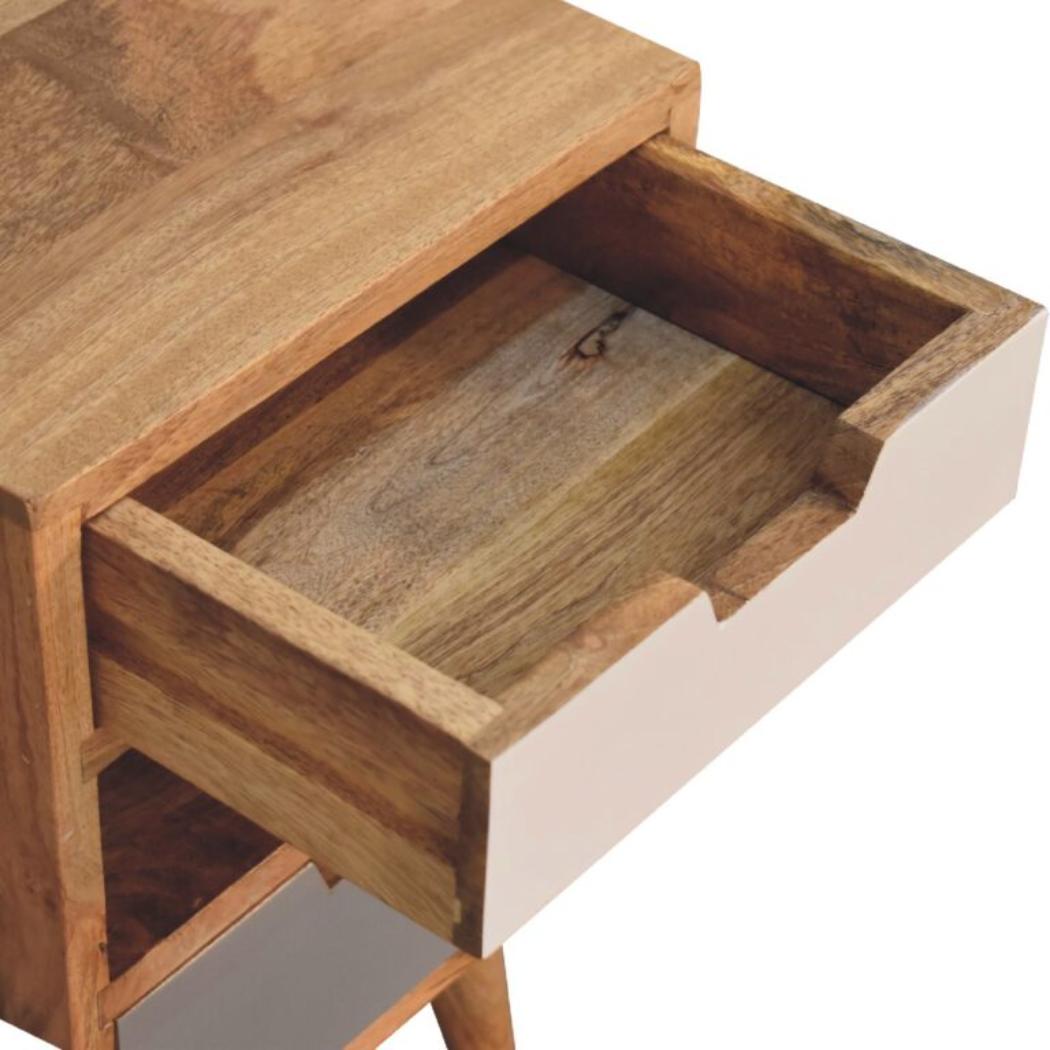 Mini Cut-Out Bedside Table | Grey & White Finish | Compact Bedroom Storage