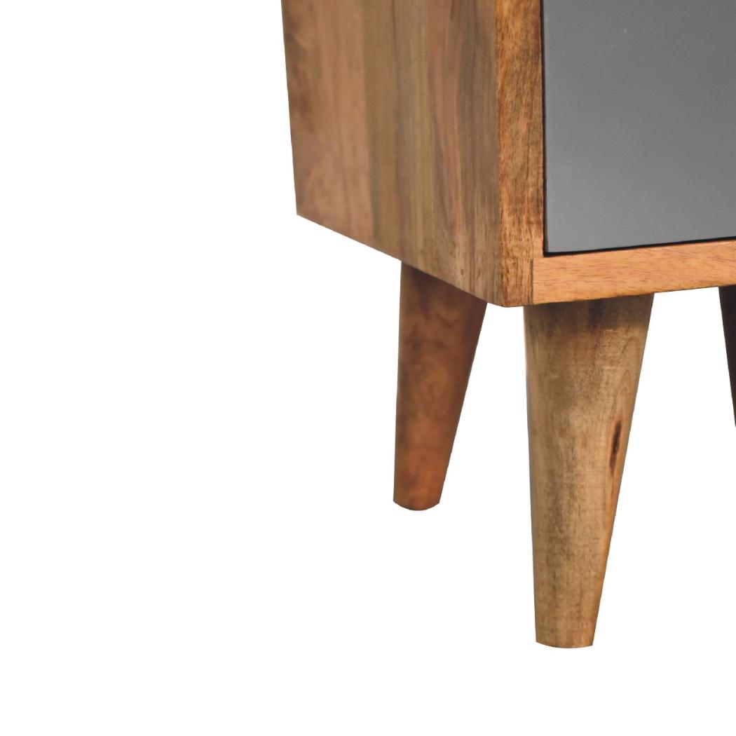 Mini Cut-Out Bedside Table | Grey & White Finish | Compact Bedroom Storage