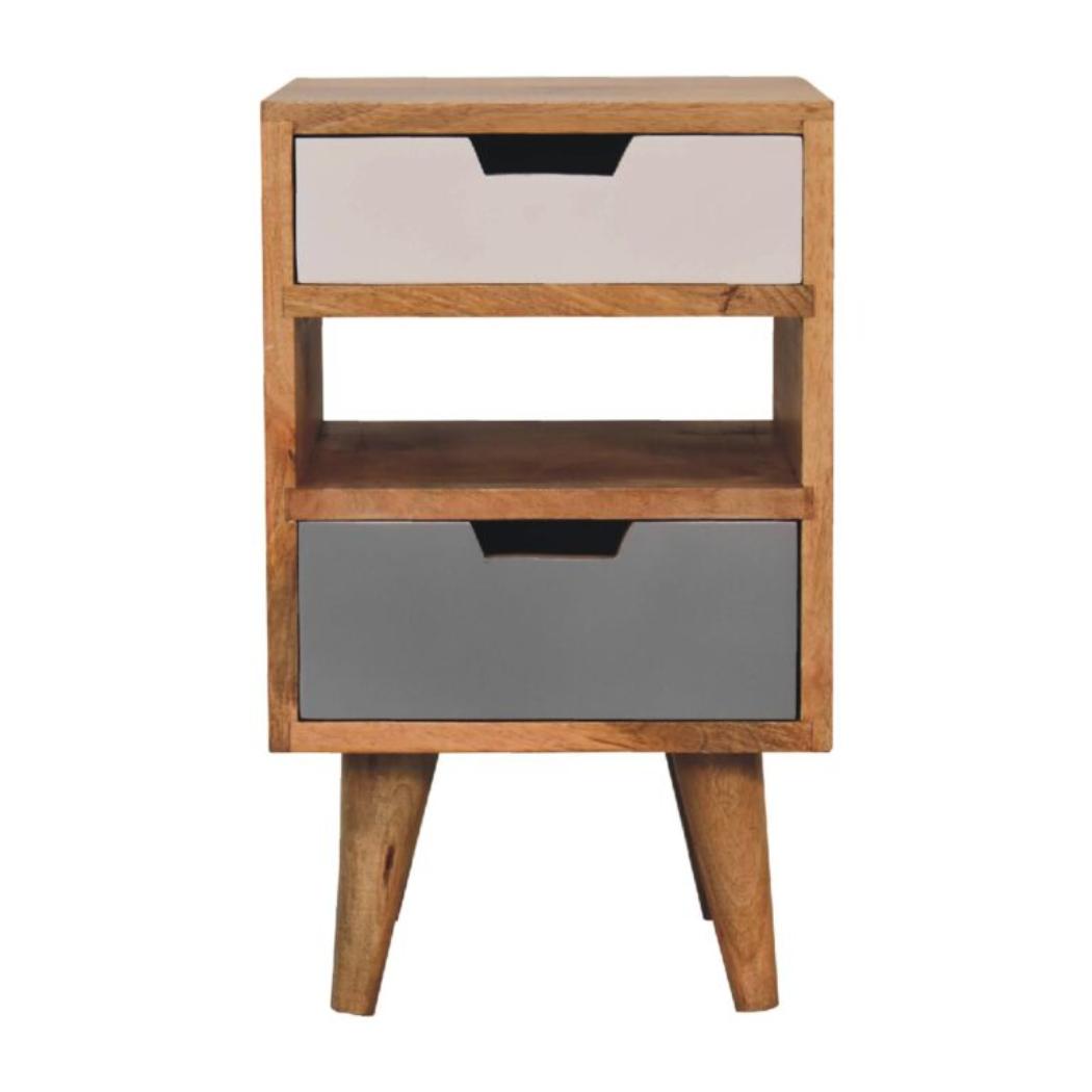 Mini Cut-Out Bedside Table | Grey & White Finish | Compact Bedroom Storage