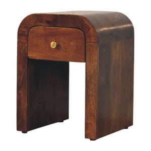Mini Darcy Bedside Table | Solid Mango Wood | Chestnut Finish | Curved Edges