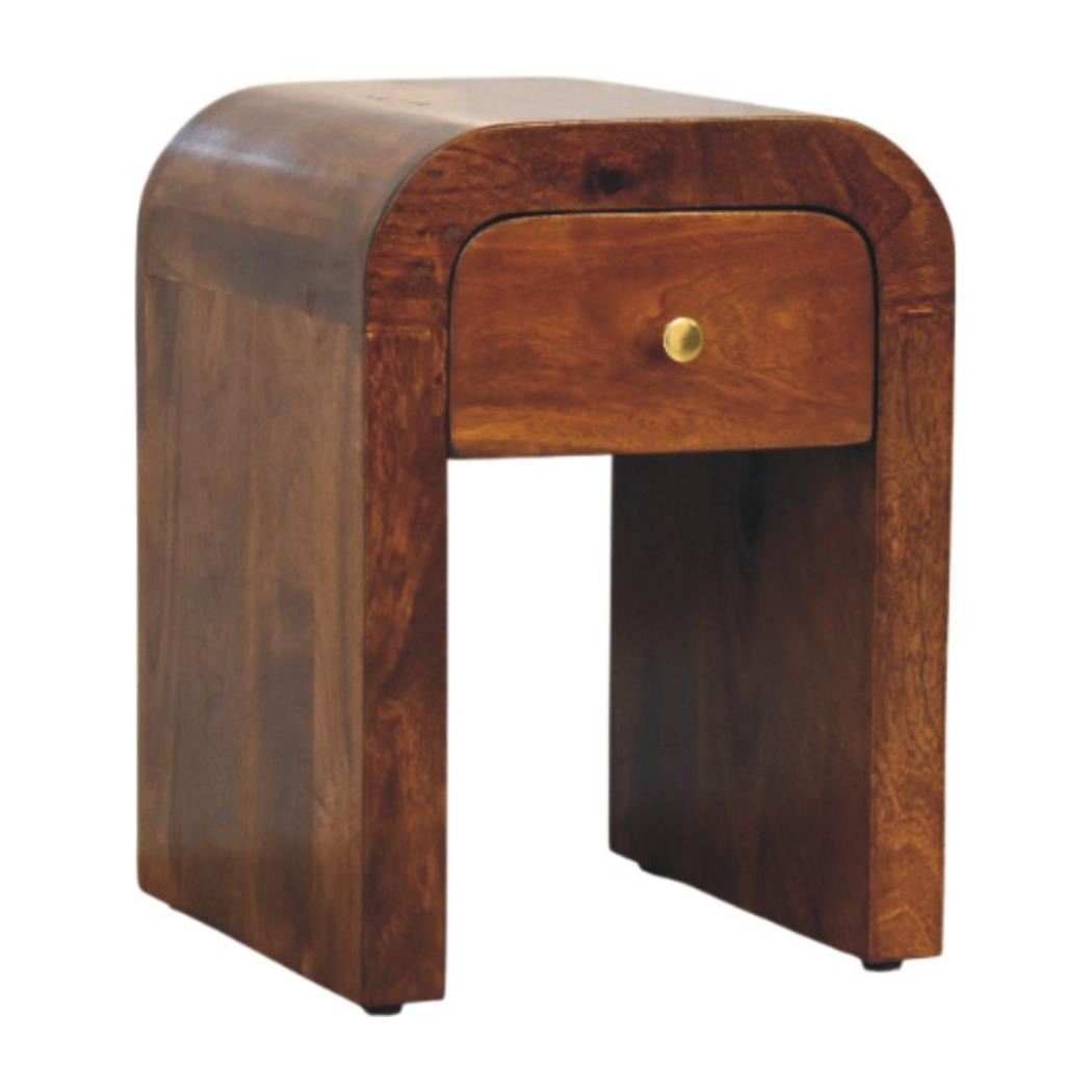 Mini Darcy Bedside Table | Solid Mango Wood | Chestnut Finish | Curved Edges