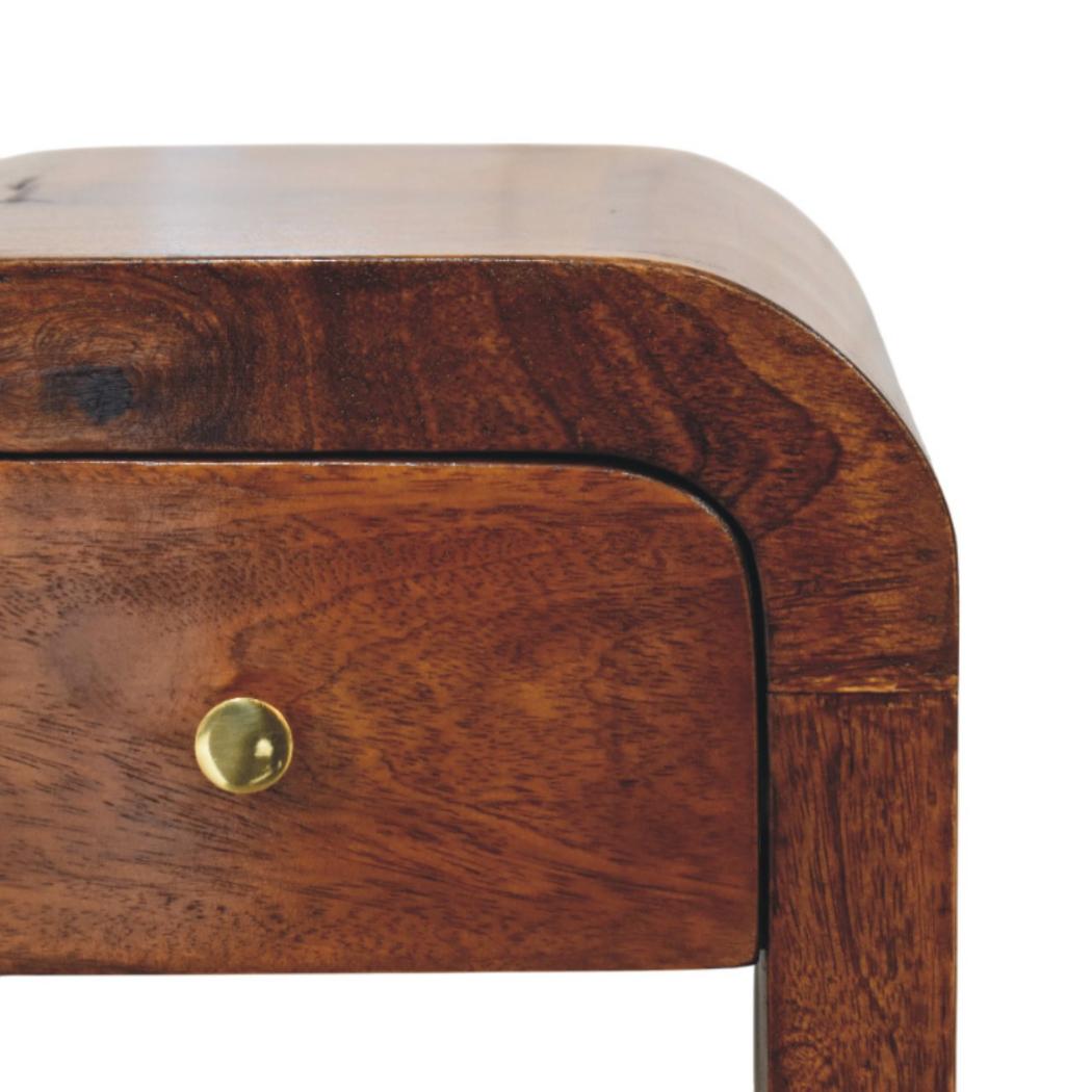 Mini Darcy Bedside Table | Solid Mango Wood | Chestnut Finish | Curved Edges