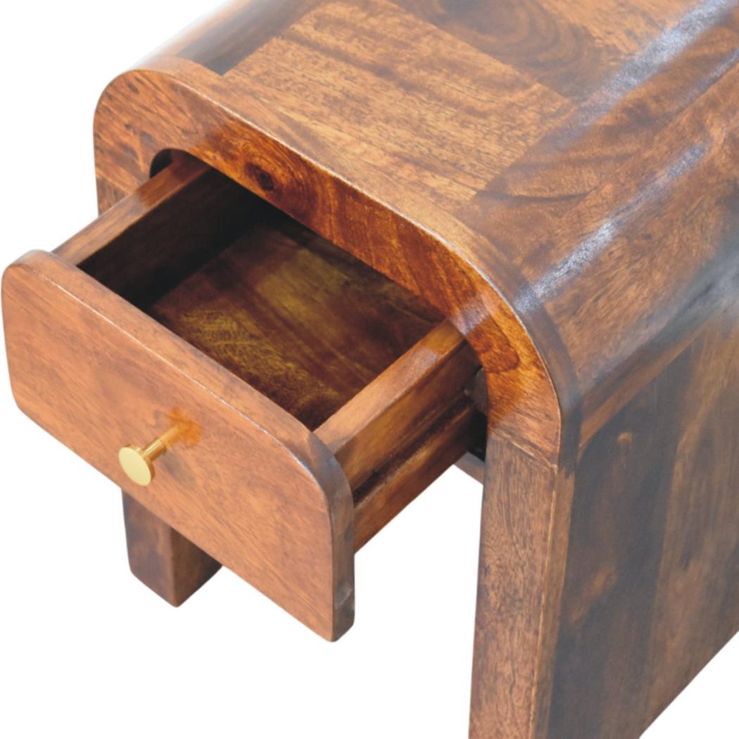 Mini Darcy Bedside Table | Solid Mango Wood | Chestnut Finish | Curved Edges