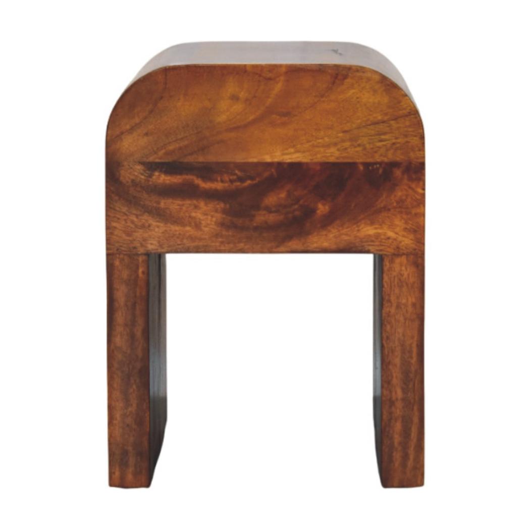 Mini Darcy Bedside Table | Solid Mango Wood | Chestnut Finish | Curved Edges