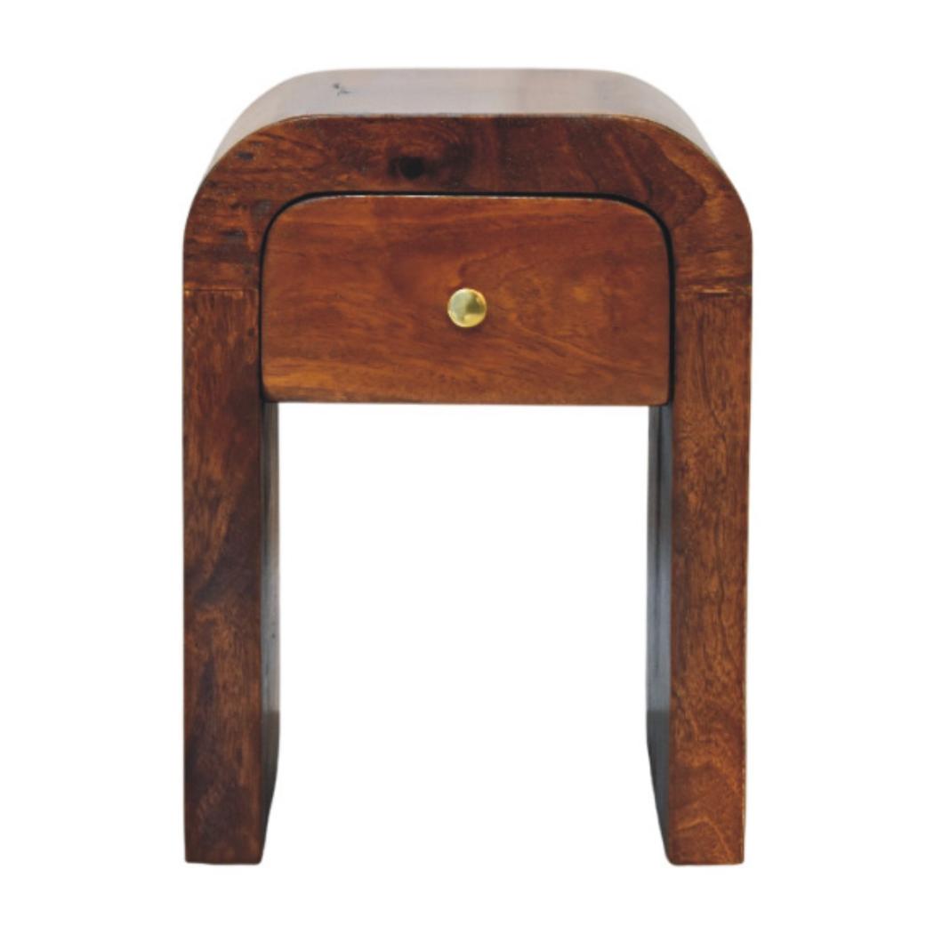 Mini Darcy Bedside Table | Solid Mango Wood | Chestnut Finish | Curved Edges