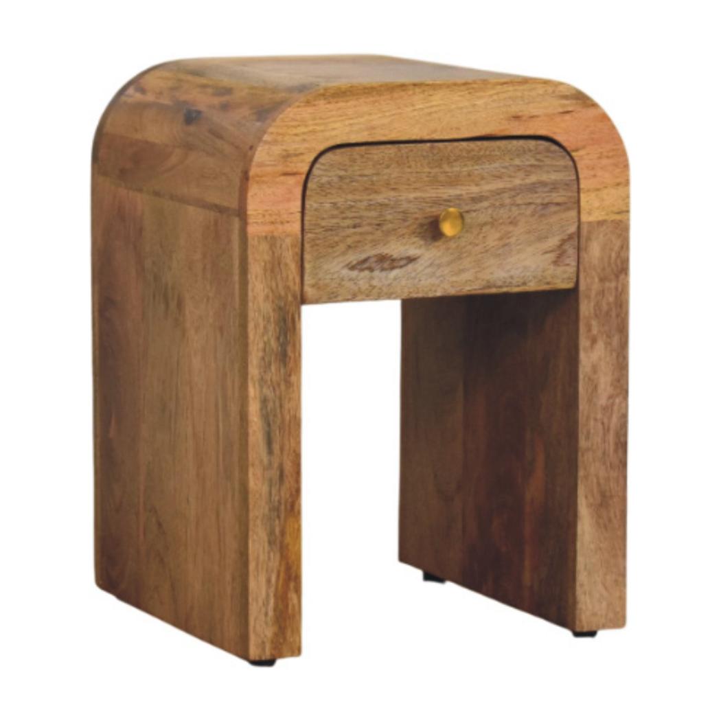 Mini Darcy Bedside Table | Solid Mango Wood | Oak-ish Finish | Curved Edges