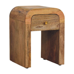 Mini Darcy Bedside Table | Solid Mango Wood | Oak-ish Finish | Curved Edges