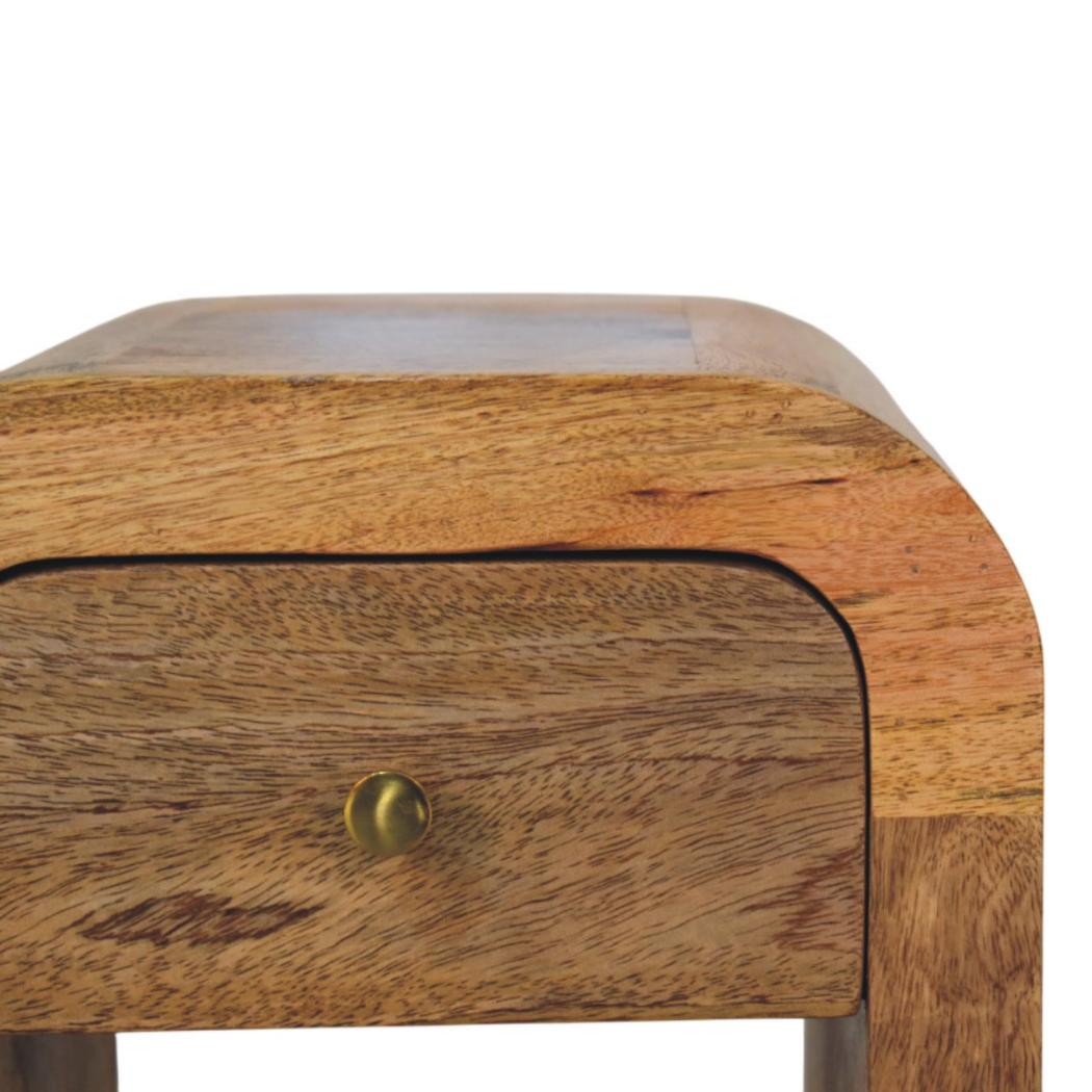 Mini Darcy Bedside Table | Solid Mango Wood | Oak-ish Finish | Curved Edges