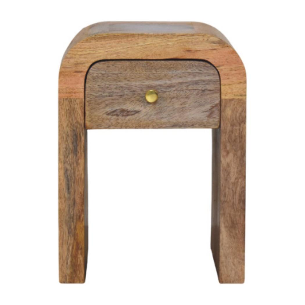 Mini Darcy Bedside Table | Solid Mango Wood | Oak-ish Finish | Curved Edges