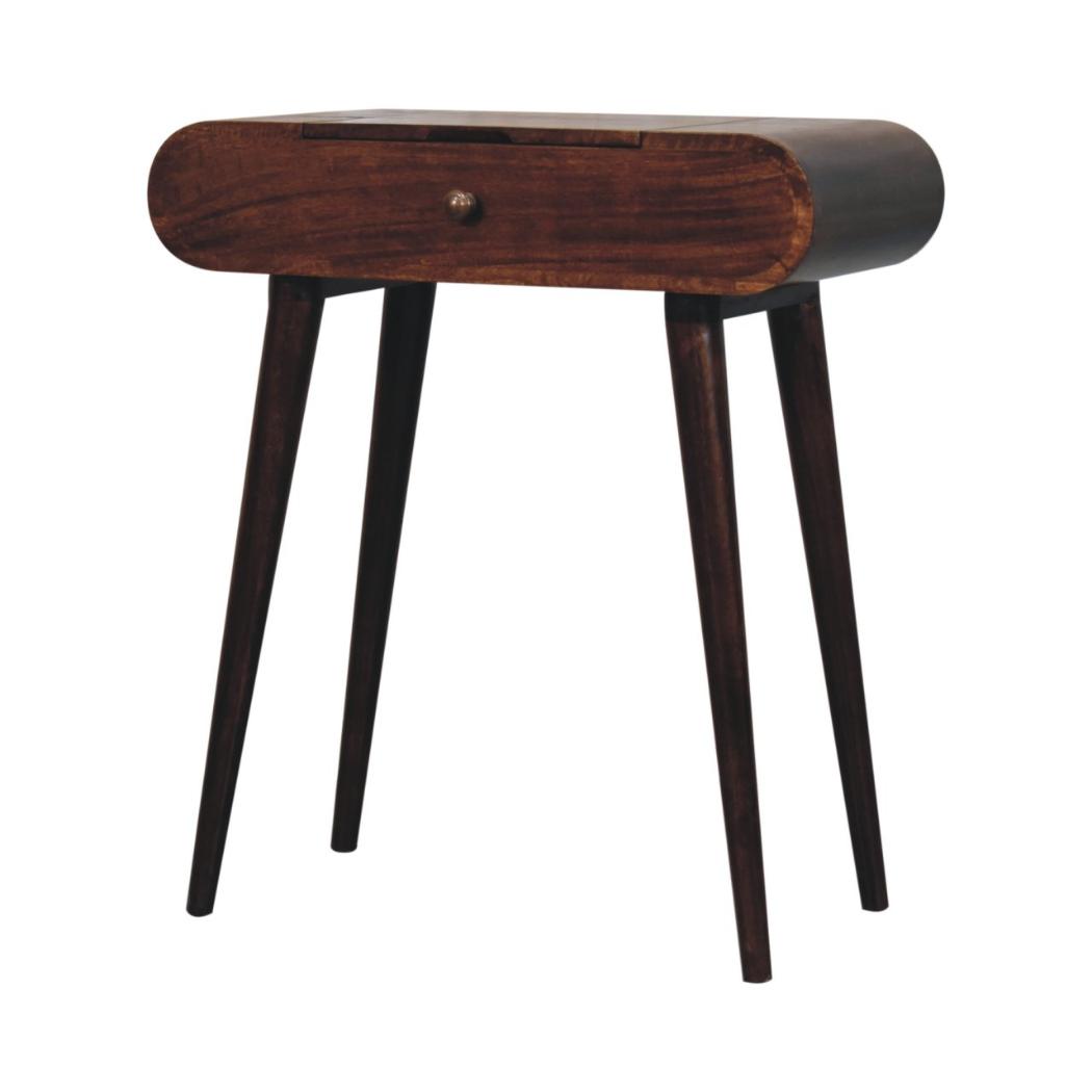 Mini Dressing Table | Solid Mango Wood | California Walnut Finish | Folding Mirror