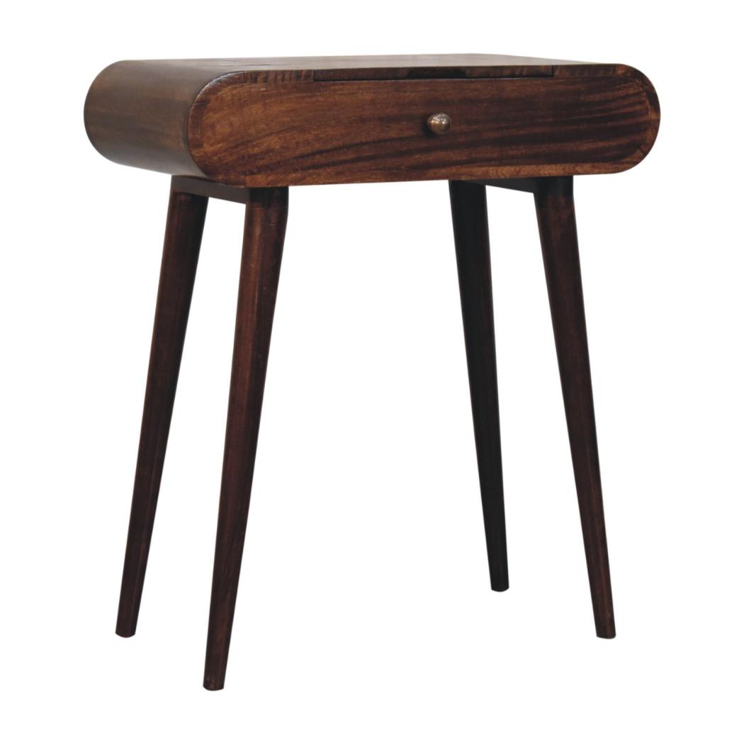 Mini Dressing Table | Solid Mango Wood | California Walnut Finish | Folding Mirror
