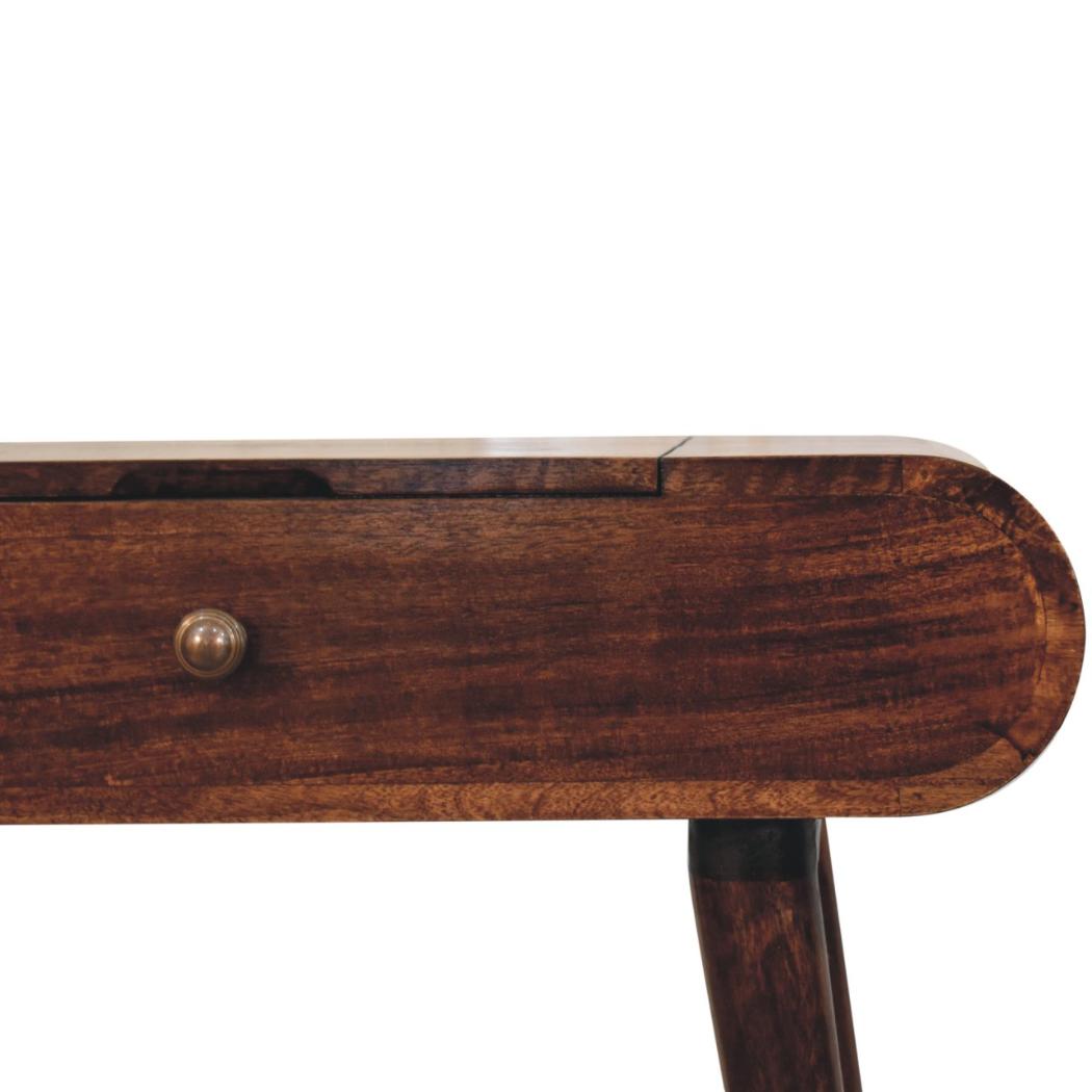 Mini Dressing Table | Solid Mango Wood | California Walnut Finish | Folding Mirror