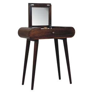 Mini Dressing Table | Solid Mango Wood | California Walnut Finish | Folding Mirror