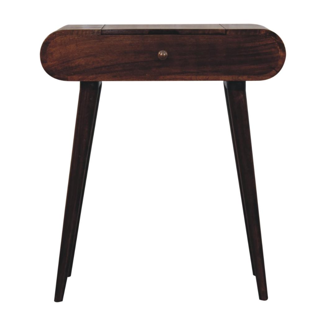 Mini Dressing Table | Solid Mango Wood | California Walnut Finish | Folding Mirror