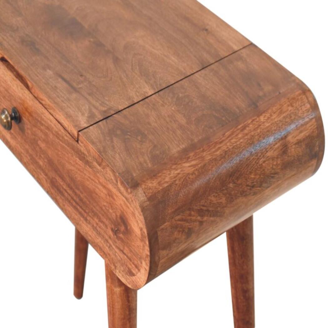 Mini Dressing Table | Solid Mango Wood | Honey Caramel Finish | Foldable Mirror & Storage Drawer