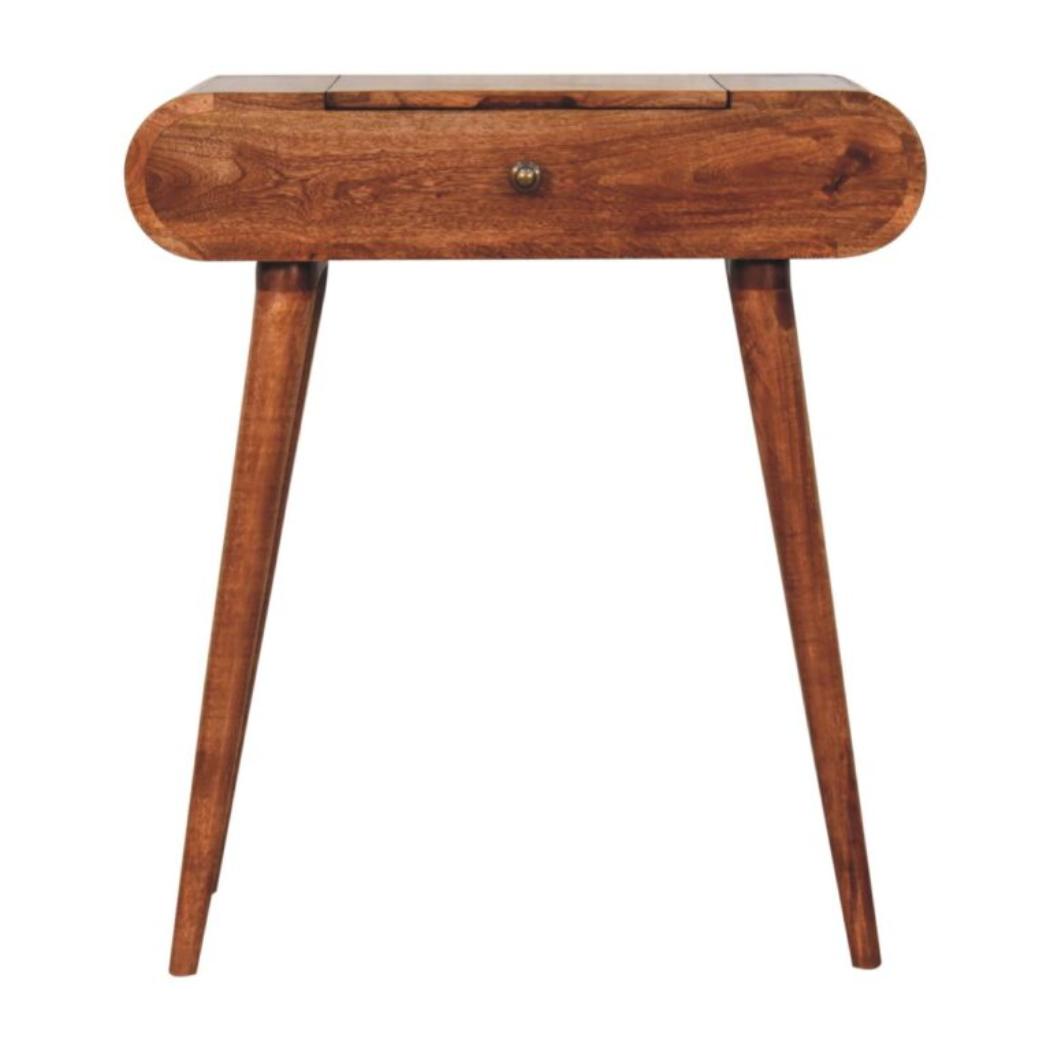 Mini Dressing Table | Solid Mango Wood | Honey Caramel Finish | Foldable Mirror & Storage Drawer