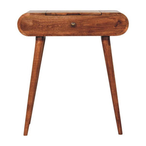 Mini Dressing Table | Solid Mango Wood | Honey Caramel Finish | Foldable Mirror & Storage Drawer