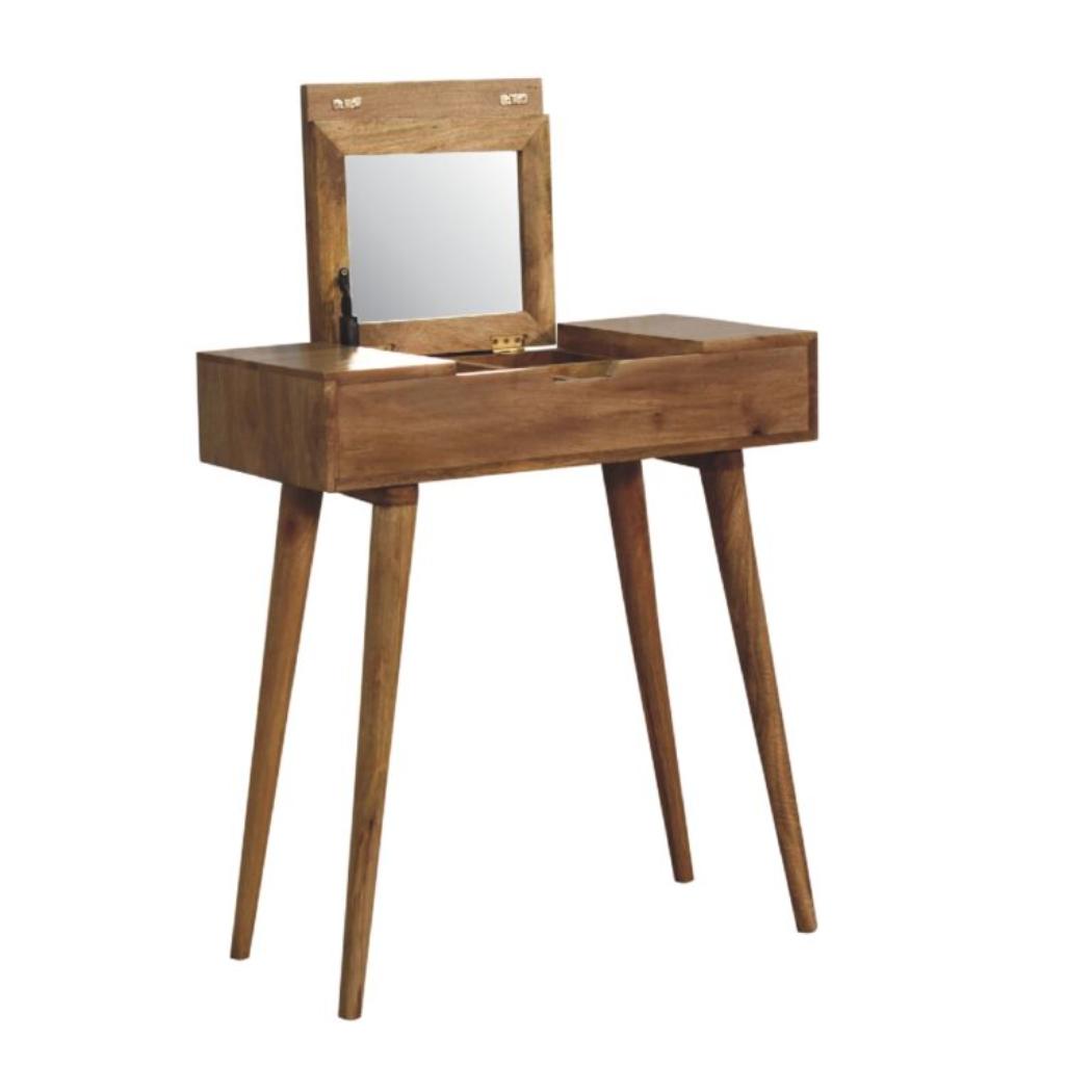 Mini Dressing Table | Solid Mango Wood | Oak-Inspired Finish | Compact Bedroom Vanity